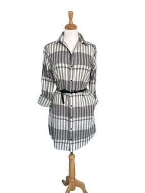 Current/Elliott Plaid Linen Shirt Dress Small Medium Oversized